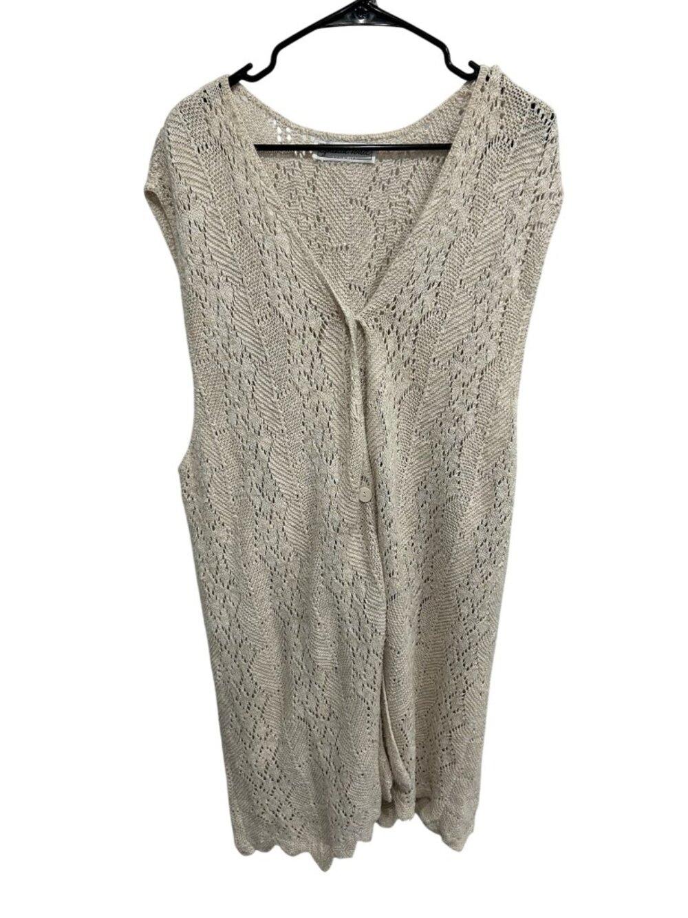 Cynthia Todd Medium Beige Sleeveless Knit Cardigan Vest Coastal Cottagecore